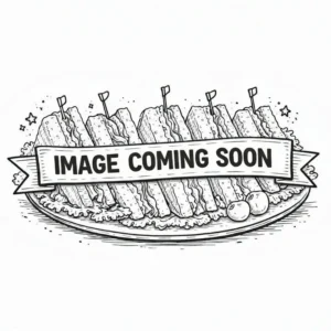 Black and white drawn sandwich platter with a banner "image comming soon"